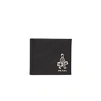 [스페셜오더]PRADA-2MO513 프라다 블랙 사피아노가죽 인타르시아 블루/레드 장식 반지갑