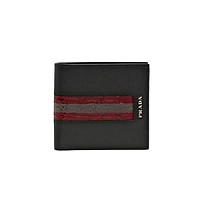 [스페셜오더]PRADA-2MO513 프라다 블랙 사피아노가죽 인타르시아 블루/레드 장식 반지갑