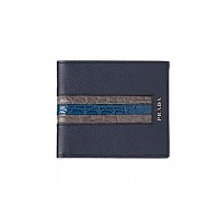 [스페셜오더]PRADA-2MO513 프라다 블랙 사피아노가죽 인타르시아 블루/레드 장식 반지갑
