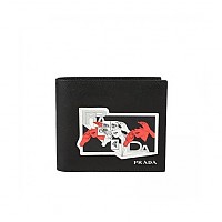 [스페셜오더]PRADA-2MO513 프라다 블랙 사피아노가죽 인타르시아 블루/레드 장식 반지갑