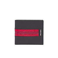[스페셜오더]PRADA-2MO513 프라다 블랙 사피아노가죽 인타르시아 블루/레드 장식 반지갑