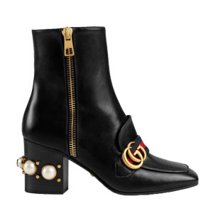 GUCCI-432060 6470 구찌 레드 가죽 미드힐 앵클 부츠 여성용