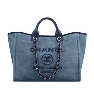[스페셜오더]CHANEL-A66942 샤넬 데님 카프스킨 실버 메탈 토트 백 네이비 블루