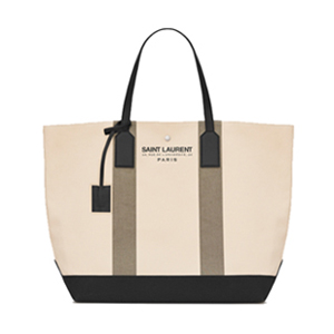 SAINT LAURENT-413054 생로랑 블랙 카키 캔버스 비치 쇼핑 토트 백 